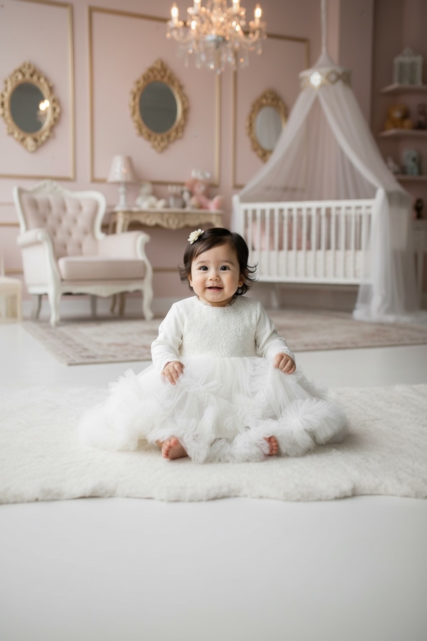 Suknia do chrztu aurelia obszyta z długim rękawem m2