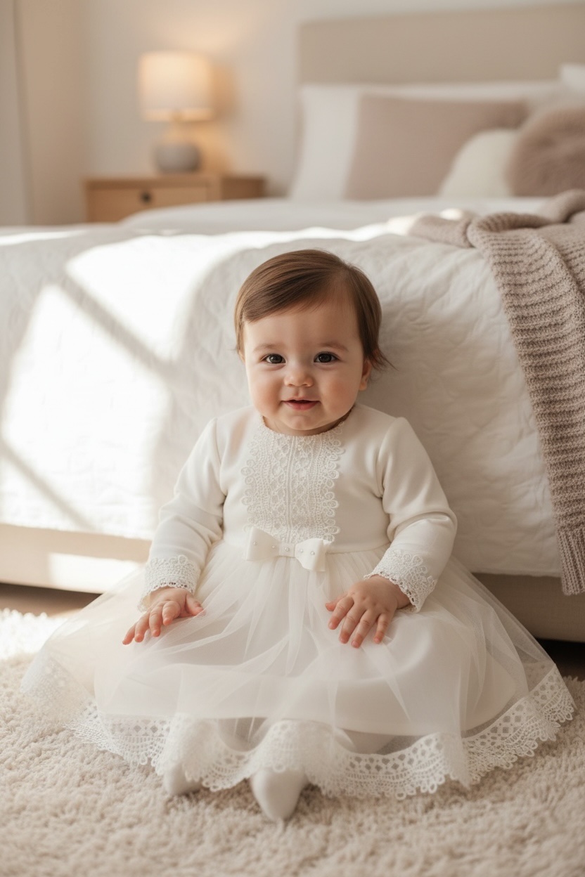 sukienka do chrztu anna ecru z dł rękawem m