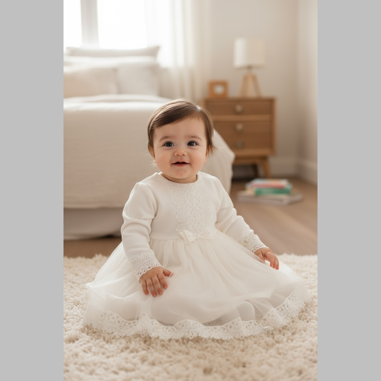 sukienka do chrztu anna ecru z dł rękawem m2 kw