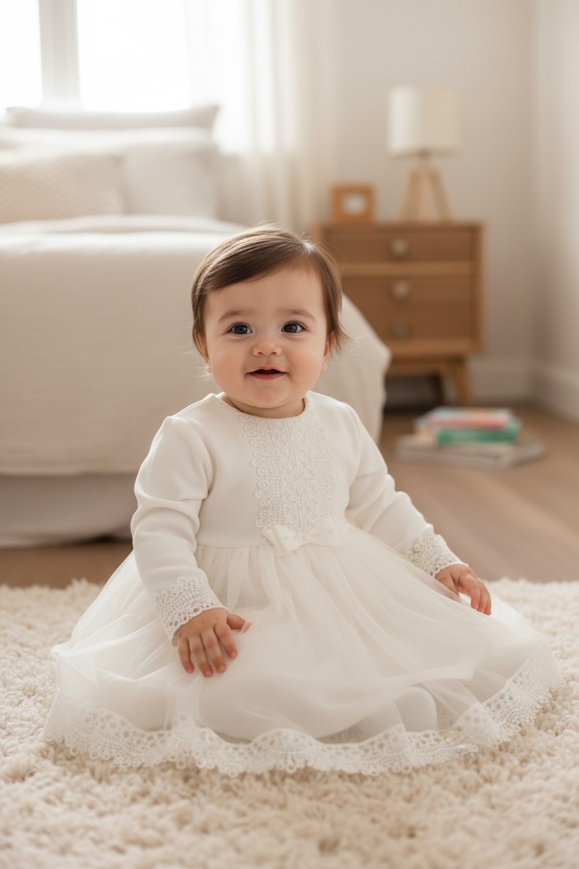 sukienka do chrztu anna ecru z dł rękawem m2